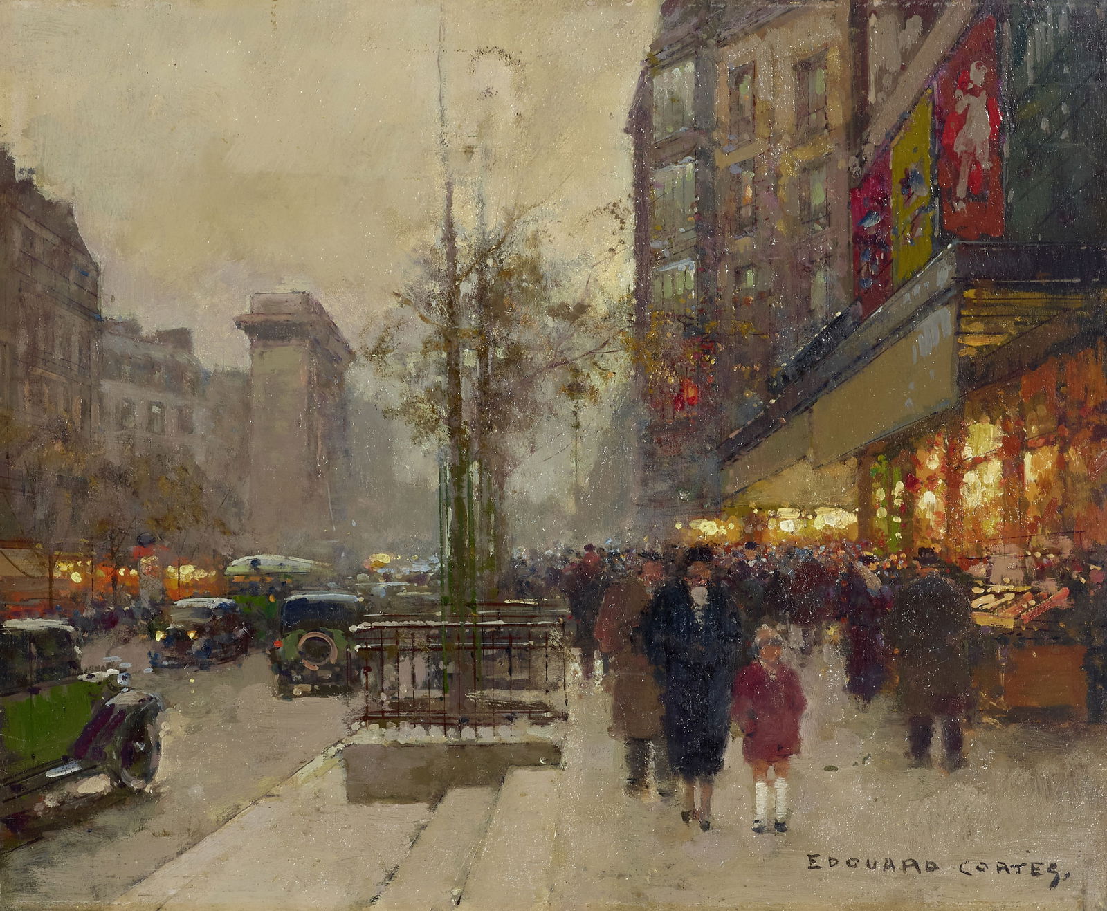 Edouard Henri Léon Cortès (French, 1882-1969) Porte St. Denis: Edouard Henri Léon Cortès (French, 1882-1969) Porte St. Denis signed 'EDOUARD CORTES.' (lower right) and inscribed 'Ed. Cortes- / Paris' (on the reverse) oil on board 38.1 x 46.4cm (15 x 18