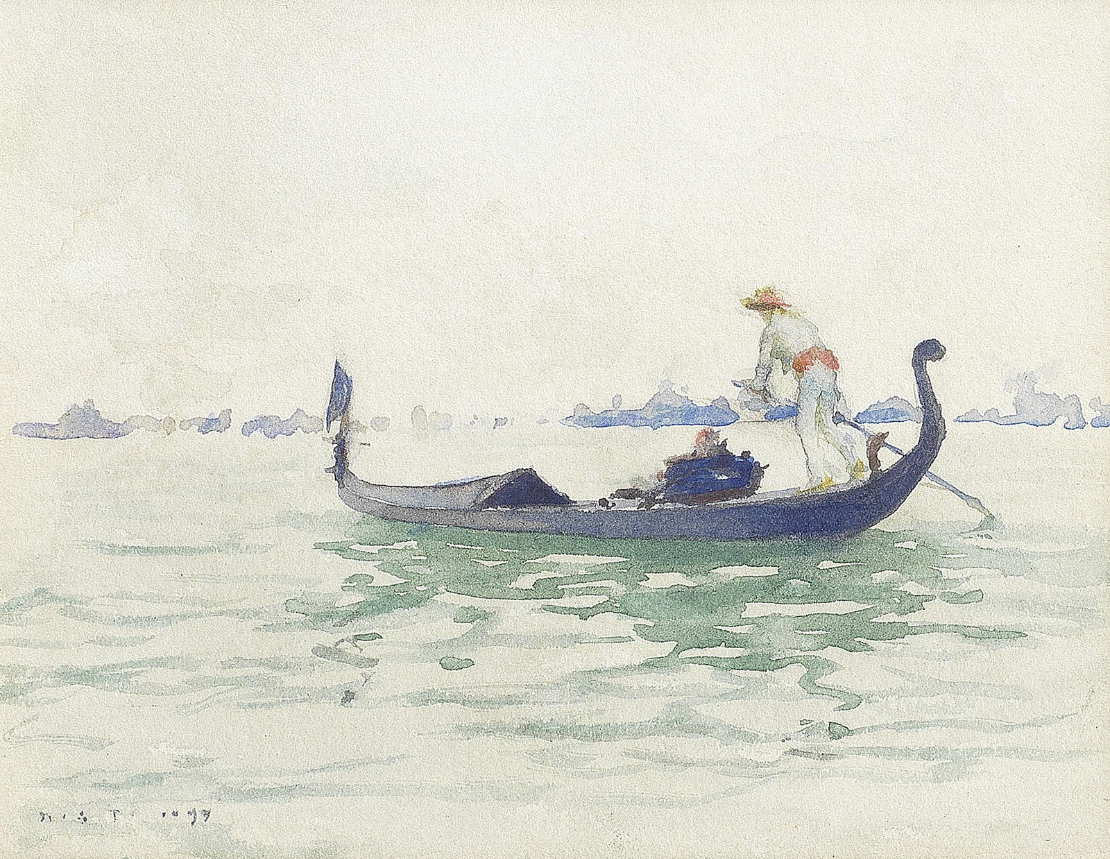 Henry Scott Tuke, RA, RWS (British, 1858-1929) A Venetian gondola: Henry Scott Tuke, RA, RWS (British, 1858-1929) A Venetian gondola signed with initials and dated 'H.S.T. 1899' (lower left) watercolour 10.5 x 13.5cm (4 1/8 x 5 5/16in). Footnotes: Proven
