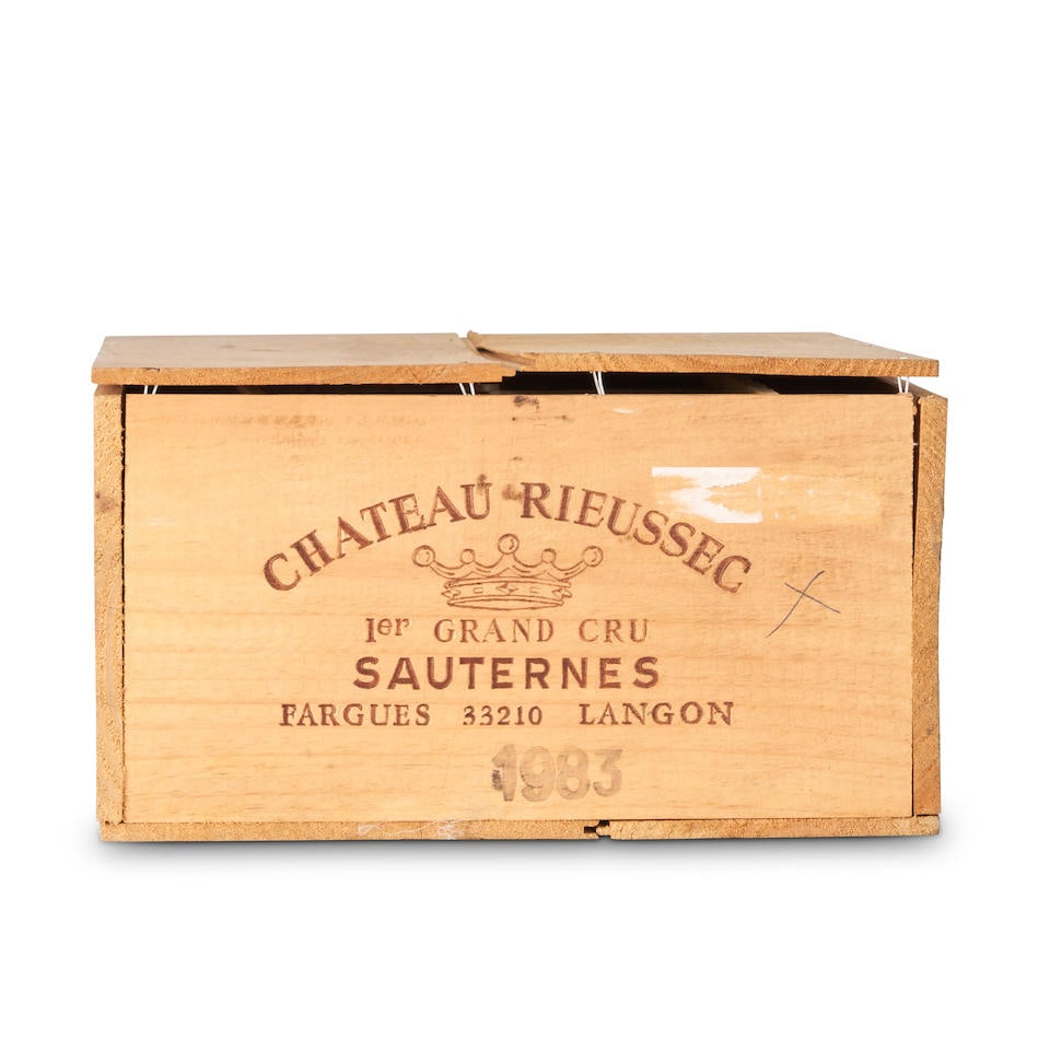 Chateau Rieussec 1983 (12 bottles): Chateau Rieussec 1983 Sauternes u: into neck 12 bottles Footnotes: Bordeaux This lot is subject to the following lot symbols: • • Zero rated for tax, no tax will be added to the Hammer Pri