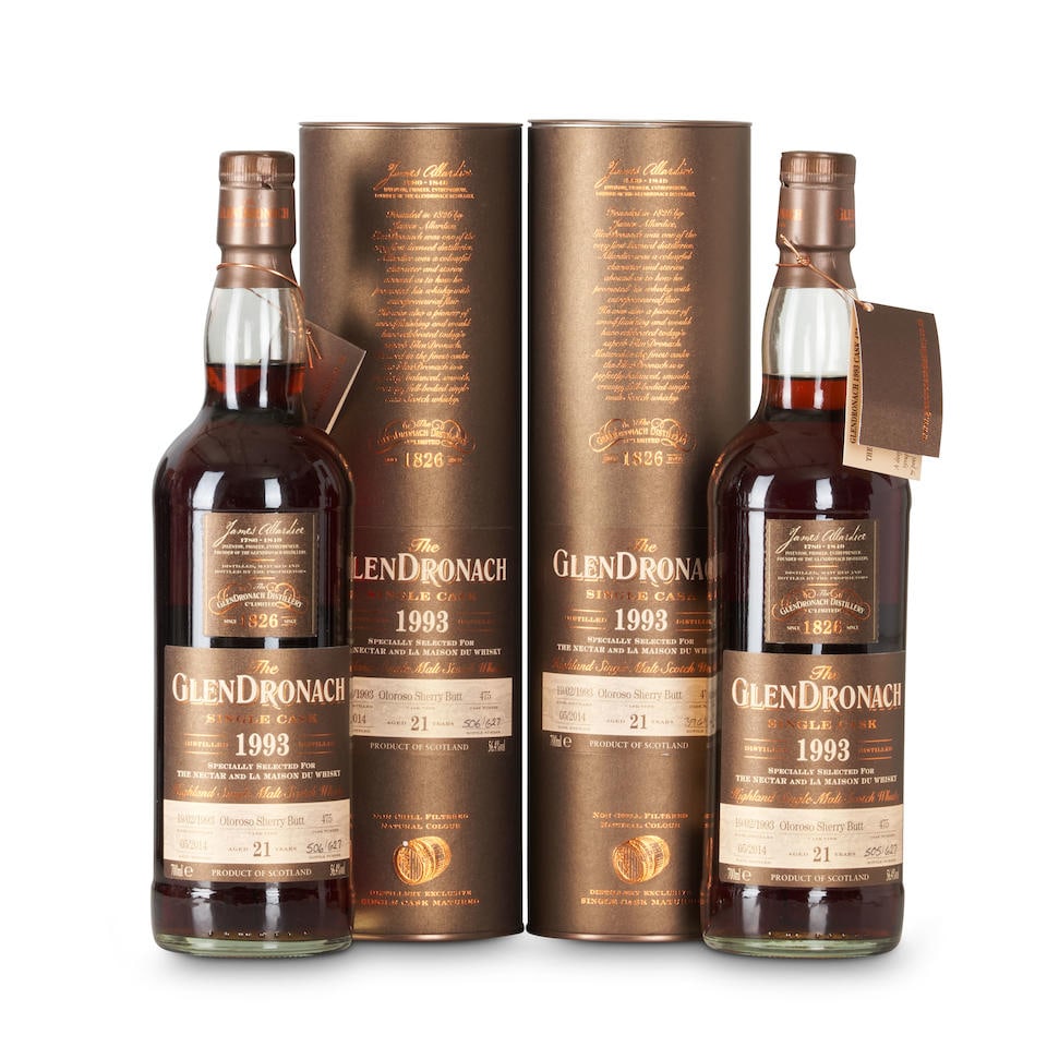 Glendronach 21 Years Old 1993 (2 70cl bottles): Glendronach 21 Years Old 1993 (2 70cl bottles) Aberdeenshire official bottling, cask 475 70cl 56.4% 2 bottles Footnotes: Single Malt This lot is subject to the following lot symbols: • • Z