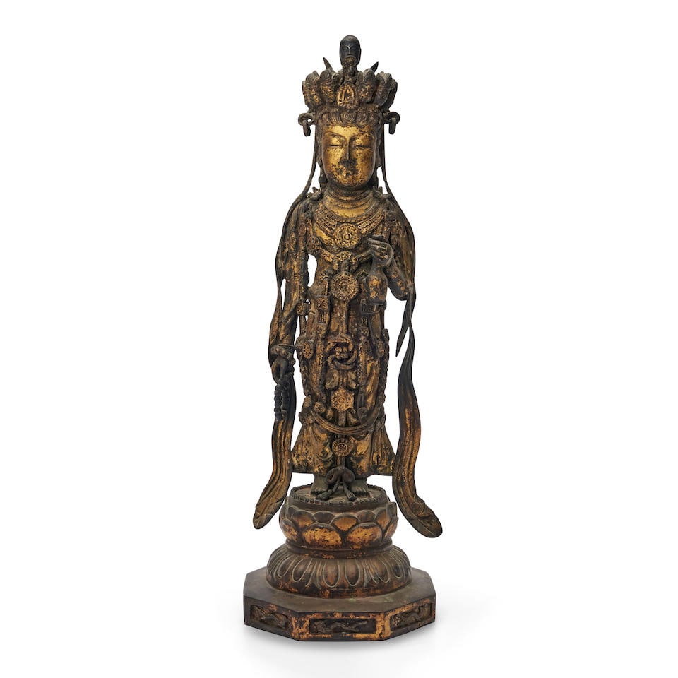 A GILT-BRONZE FIGURE OF NINE-HEADED KANNON (1 of 4)