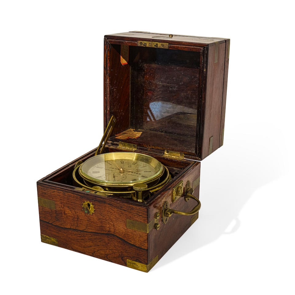AN ENGLISH BRASS BOUND MAHOGANY SHIP'S MARINE CHRONOMETERby John Brunton, London, 19th century (1 of 3)