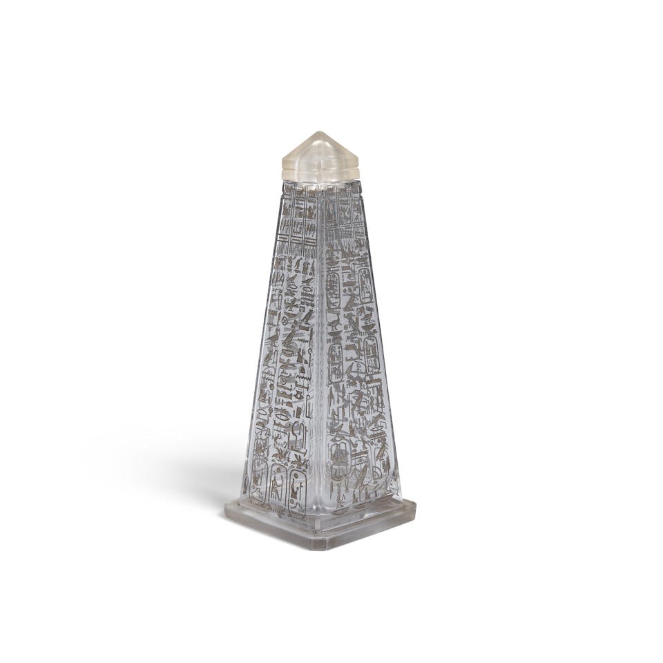 A SAINT LOUIS FOR BICHARA GLASS WITH GREY PATINA RAMSES II PERFUME BOTTLE 1928with exterior and ... (1 of 2)