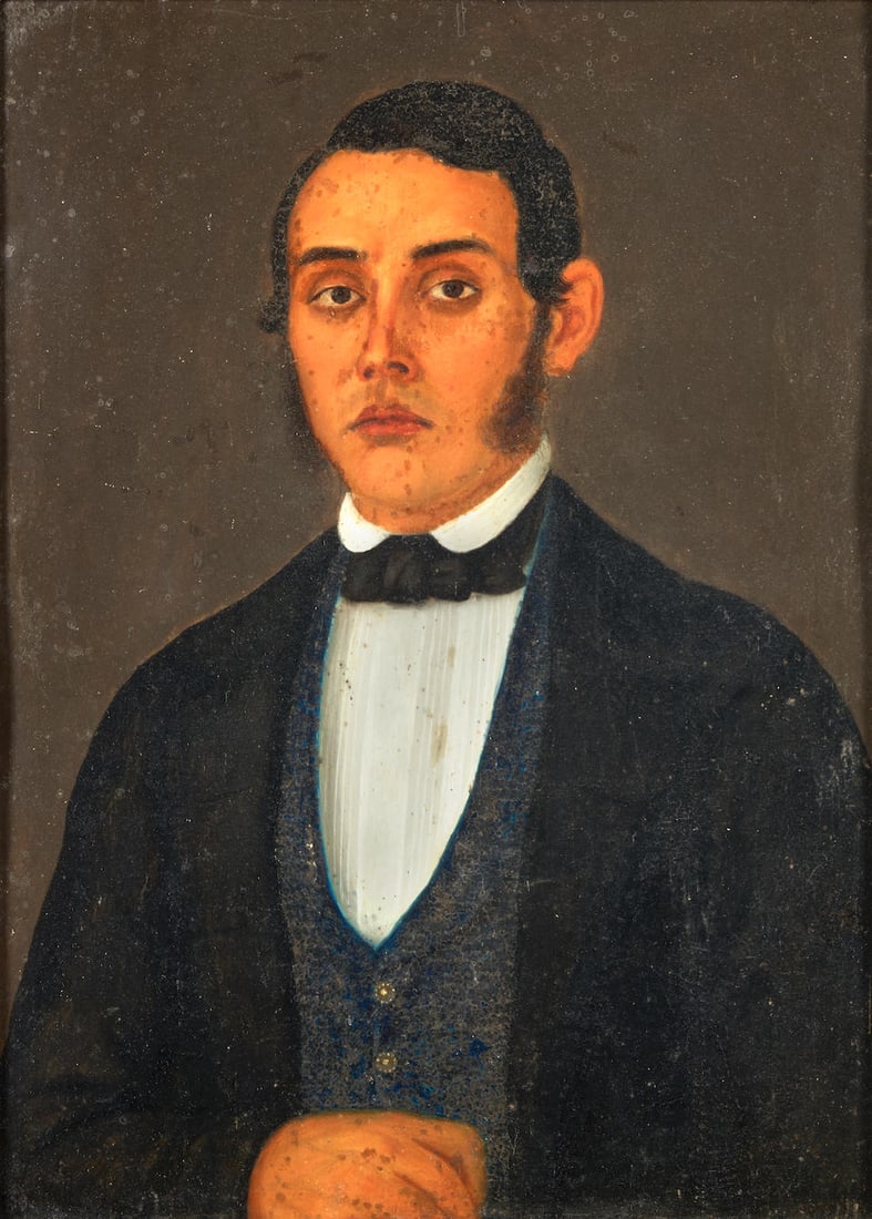 Mexican School, Mid-19th Century Portrait of a Man in a Black Jacket Ht. 18 3/8, wd. 14 1/2 in. (1 of 3)