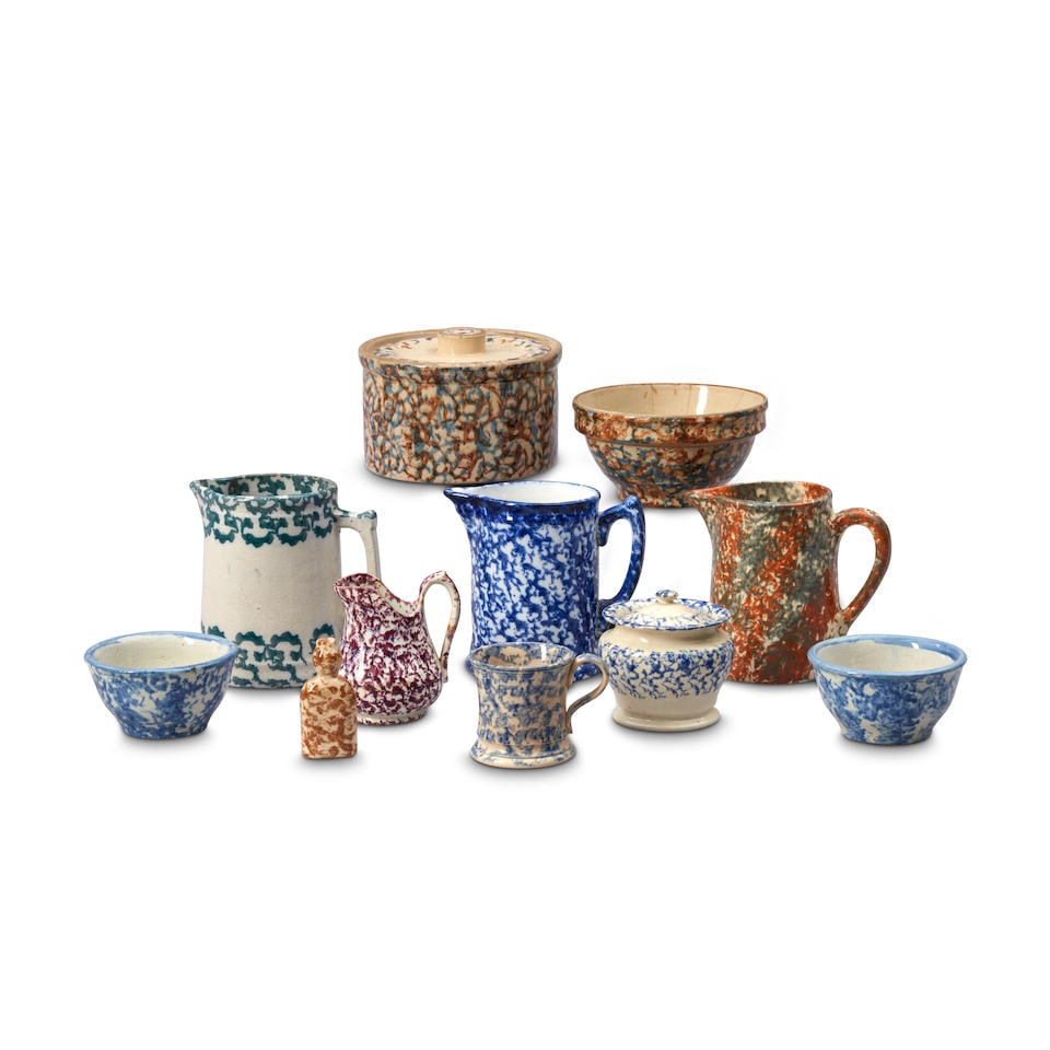 Eleven Sponge-decorated Kitchen Items, England, 19th/20th century. (1 of 1)