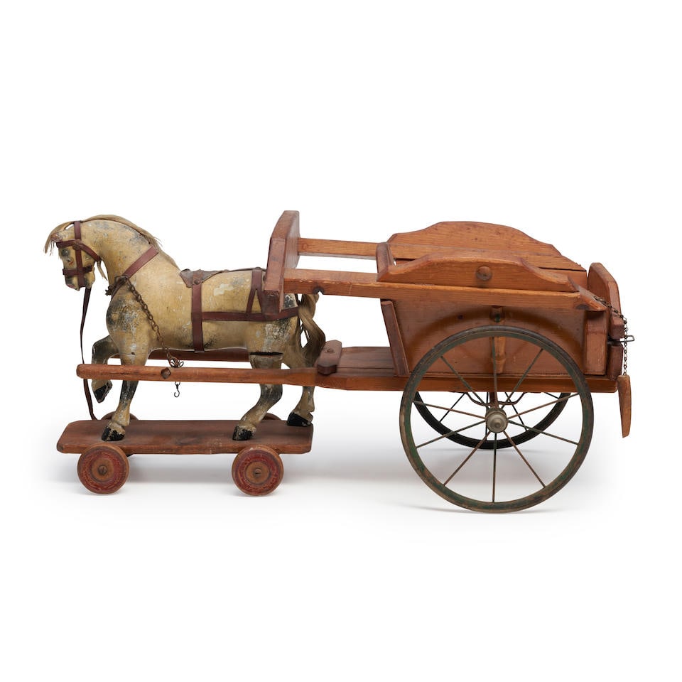 Horse Pull Toy and Wagon, late 19th century. (1 of 1)