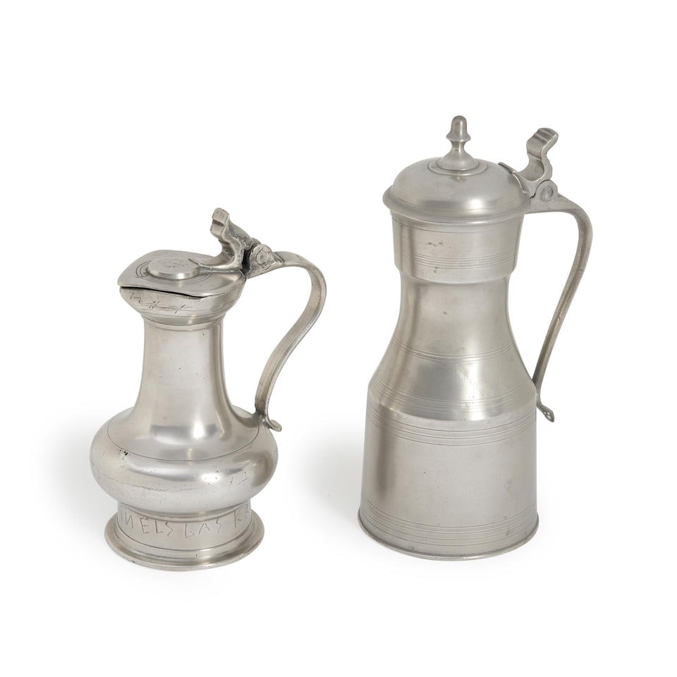 Lidded Pewter Flagon and Liquid Measure, America or Europe, late 18th/early 19th century. (1 of 1)