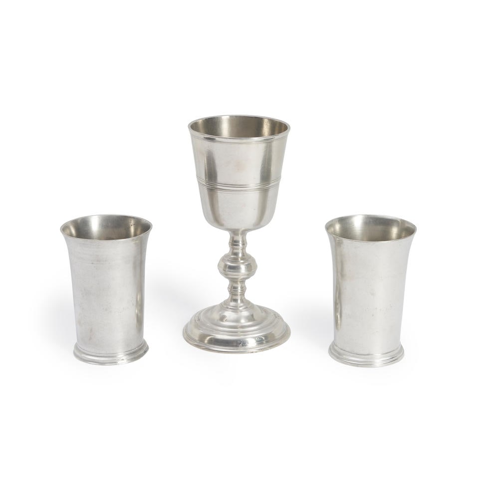 Pewter Chalice and Two Beakers, New England, 18th century. (1 of 1)