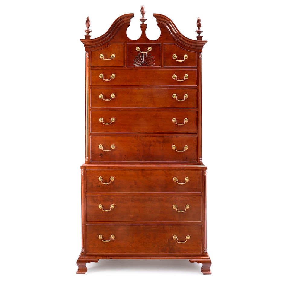 Chippendale Carved Cherry Chest on Chest, Connecticut River Valley, c. 1760-80. (1 of 2)
