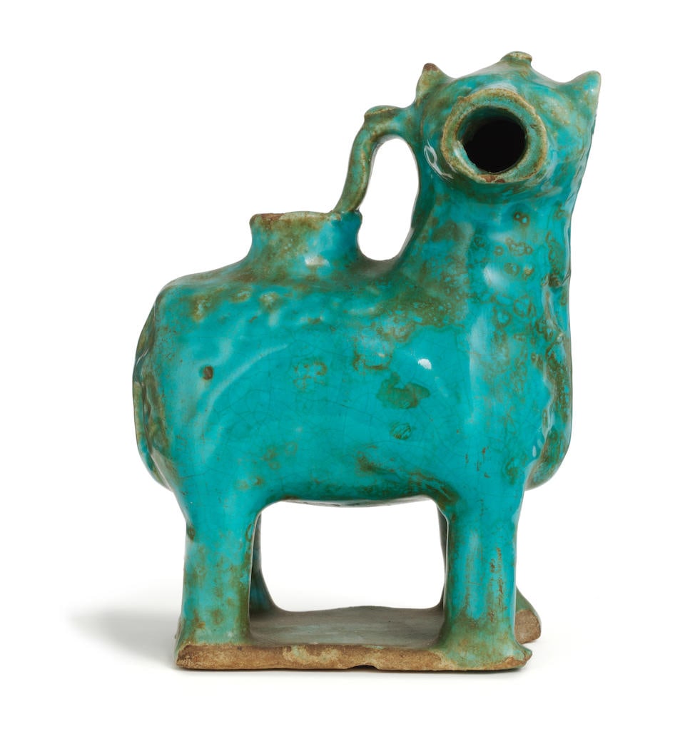 A Kashan monochrome zoomorphic pottery aquamanile Persia, 12th Century (1 of 2)