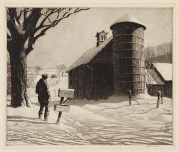 Martin Lewis (1881-1962); R.F.D.;: Martin Lewis (1881-1962) R.F.D. (McCarron 106), 1933 Drypoint and sand ground etching on laid paper, signed in pencil, from the total edition of 148, with margins. 9 7/8 x 11 3/4in (25 x 30cm) sheet 1