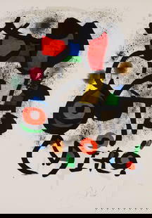 Joan Miró (1893-1983); Poster for the exhibition 'Bronzes,' Hayward Gallery;: Joan Miró (1893-1983) Poster for the exhibition 'Bronzes,' Hayward Gallery (Mourlot 846), 1972 Lithograph in colors on wove paper, signed in pencil and numbered 123/150 (from the edition before l