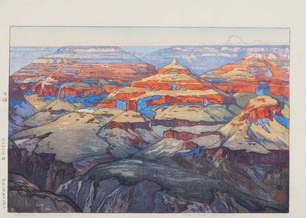 Hiroshi Yoshida (1876-1950); The Grand Canyon (Gurando kyanion), from The United States;: Hiroshi Yoshida (1876-1950) The Grand Canyon (Gurando kyanion), from The United States (Abe 1987, No. 011), 1925 Woodcut in colors on laid paper, signed in pencil and titled in Roman script, with arti