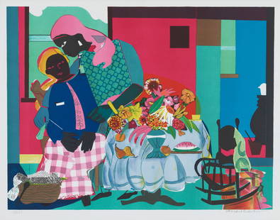 Romare Bearden (1914-1988); Morning (Carolina Morning);: Romare Bearden (1914-1988) Morning (Carolina Morning) (Gelburd/Rosenberg 62), 1979 Lithograph in colors on Somerset paper, signed in pencil and numbered 74/75, with the dated inkstamp of the publisher