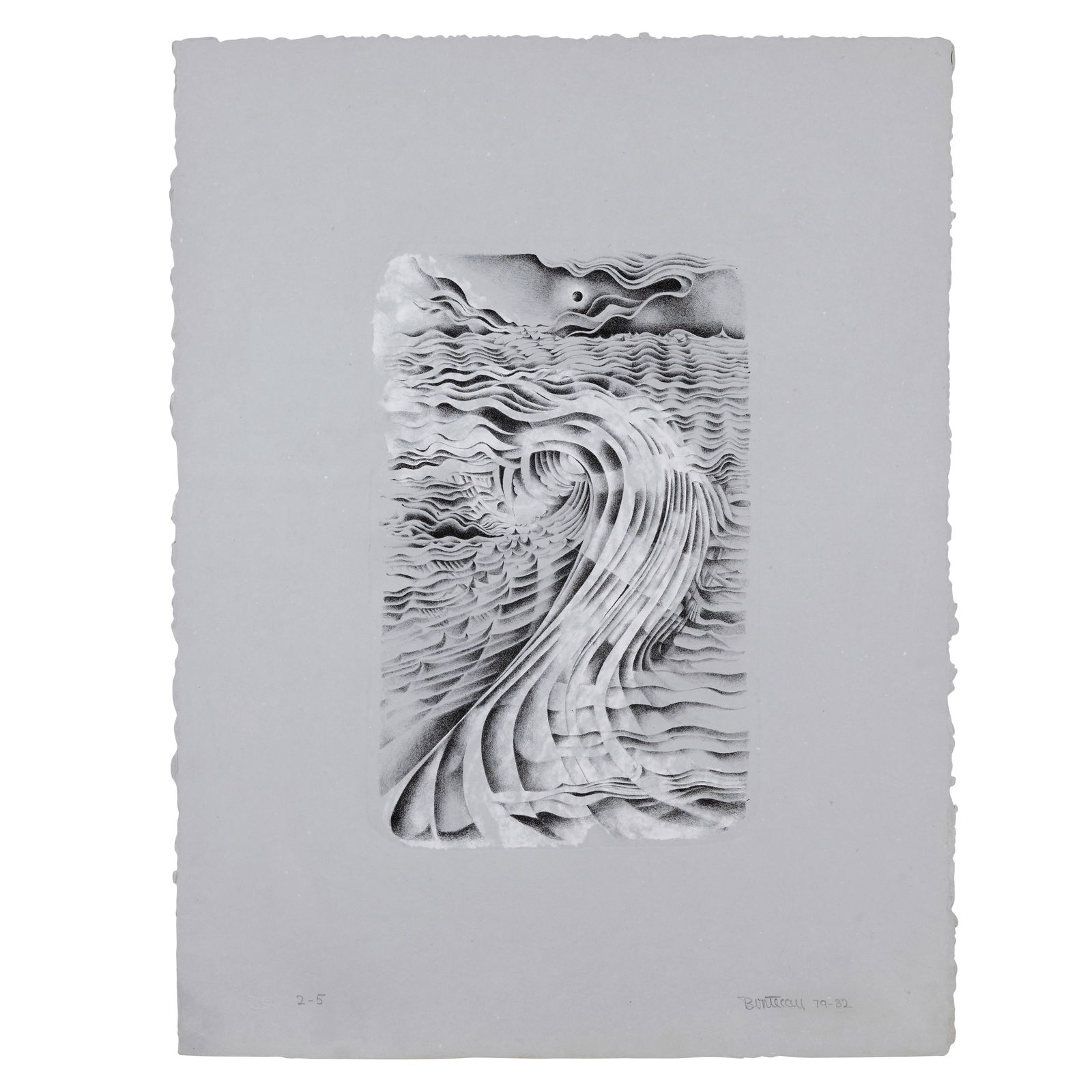 Lee Bontecou (born 1931); Untitled;: Lee Bontecou (born 1931) Untitled, 1979-82 Lithograph on chine collé on gray handmade paper, signed in pencil, dated and numbered 2/5, with the blindstamp of the publisher, ULAE, West Islip, New