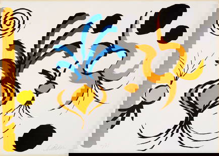 Alexander Calder (1898-1976); Les Oignons;: Alexander Calder (1898-1976) Les Oignons, 1965 Lithograph in colors on Rives paper, signed in pencil and numbered 7/90, with full margins, colors slightly attenuated, framed. sheet 21 1/4 x 29 3/4in (