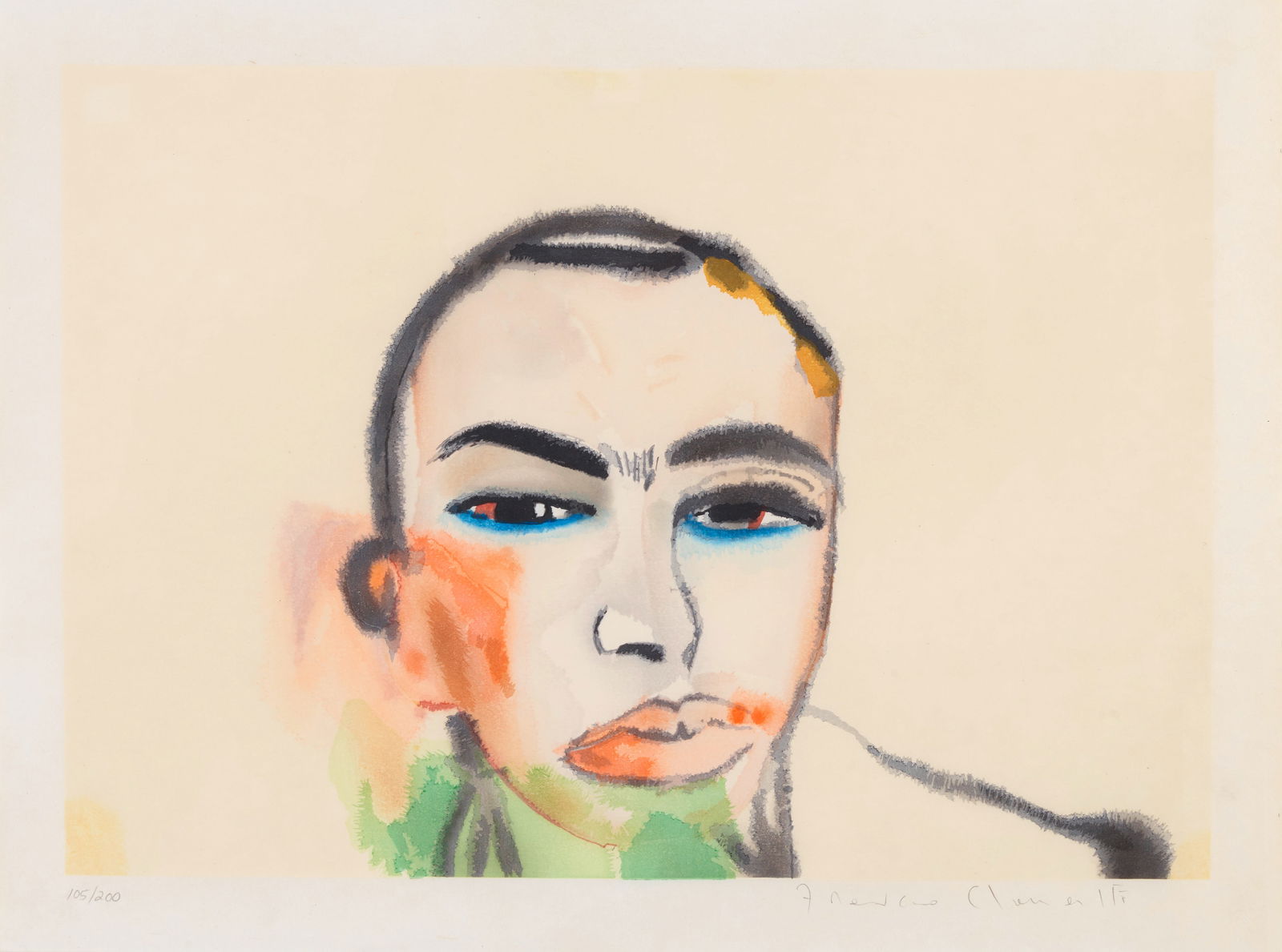 Francesco Clemente (born 1952); Untitled;: Francesco Clemente (born 1952) Untitled, 1984 Woodcut in colors on Kosa Toza paper, signed in pencil and numbered 105/200, with the blindstamp of the publisher, Crown Point Press, Oakland, printed by