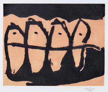 Robert Motherwell (1915-1991); Wonderers;: Robert Motherwell (1915-1991) Wonderers (Belknap 332, Engberg/Banach 364), 1985 Aquatint and etching in colors on Whatman paper, signed in pencil and annotated 'h.c.' (an hors-commerce, aside from the