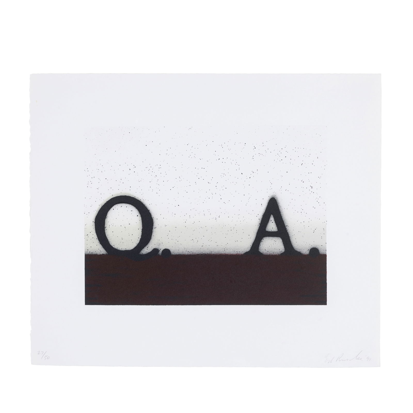 Ed Ruscha (born 1937); Question & Answer, from Etc.; If; South; Question & Answer;: Ed Ruscha (born 1937) Question & Answer, from Etc.; If; South; Question & Answer (Engberg 210), 1991 Lithograph in colors on Rives BFK paper, signed in pencil, dated and numbered 27/50 (there were als