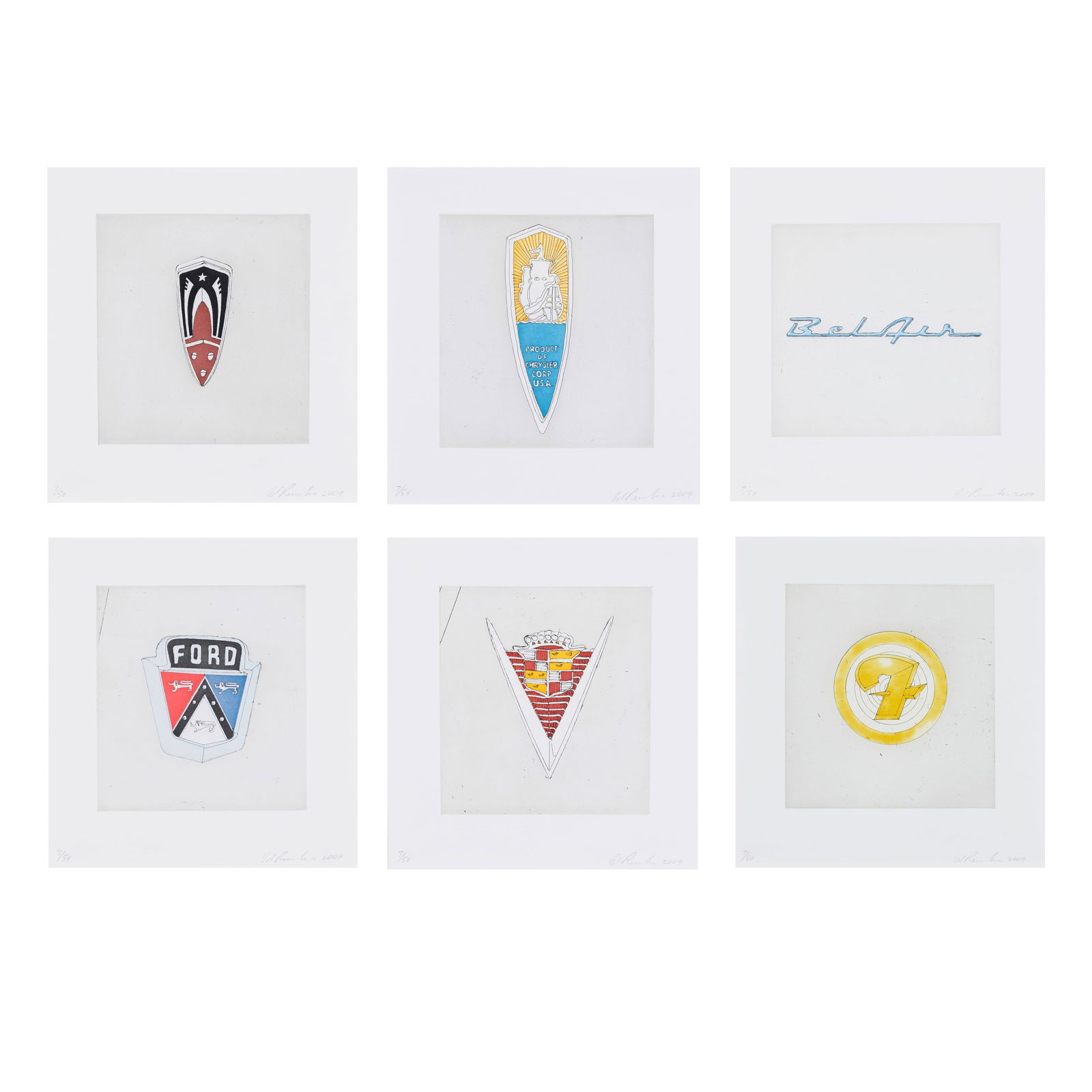 Ed Ruscha (born 1937); Motor City Series; (6): Ed Ruscha (born 1937) Motor City Series, 2009 The incomplete portfolio, comprising 6 (of 7) aquatints with etching in colors on wove paper, each signed in pencil, dated and numbered 7/50 (there were a