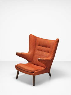 Hans J. Wegner 'Papa Bear' armchair, model no. AP19, designed 1951: Hans J. Wegner 'Papa Bear' armchair, model no. AP19, designed 1951 Oak, fabric upholstery. 99 x 92 x 89 cm Manufactured by A.P. Stolen, Copenhagen, Denmark. Underside stamped Made in Denmark/Designer: