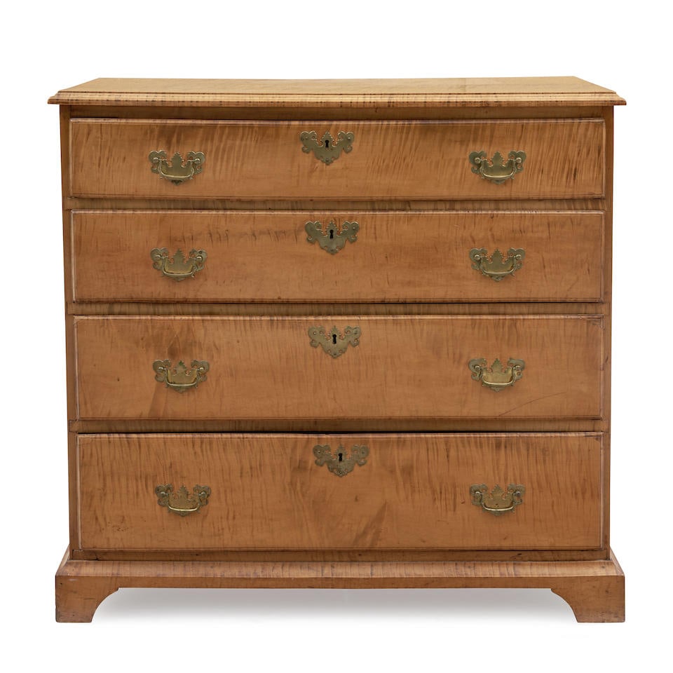 CHIPPENDALE-STYLE TIGER MAPLE CHEST OF DRAWERS (1 of 1)