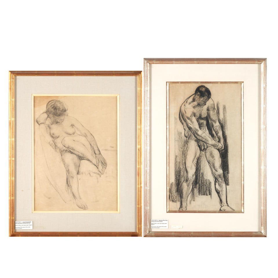 LEON KROLL (American, 1884-1974): LEON KROLL (American, 1884-1974) SEATED NUDE FEMALE WITH LEG RAISED • Black chalk on paper • Signed (lower right) • Framed • 18 3/8' x 13 1/4' sight size • 27' x 21 1/2'