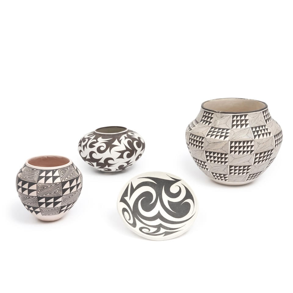 FOUR ACOMA PUEBLO POLYCHROME POTTERY VESSELS (1 of 1)