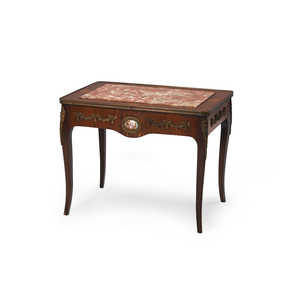 LOUIS XVI-STYLE FRUITWOOD MARBLE-TOP SIDE TABLE (1 of 1)