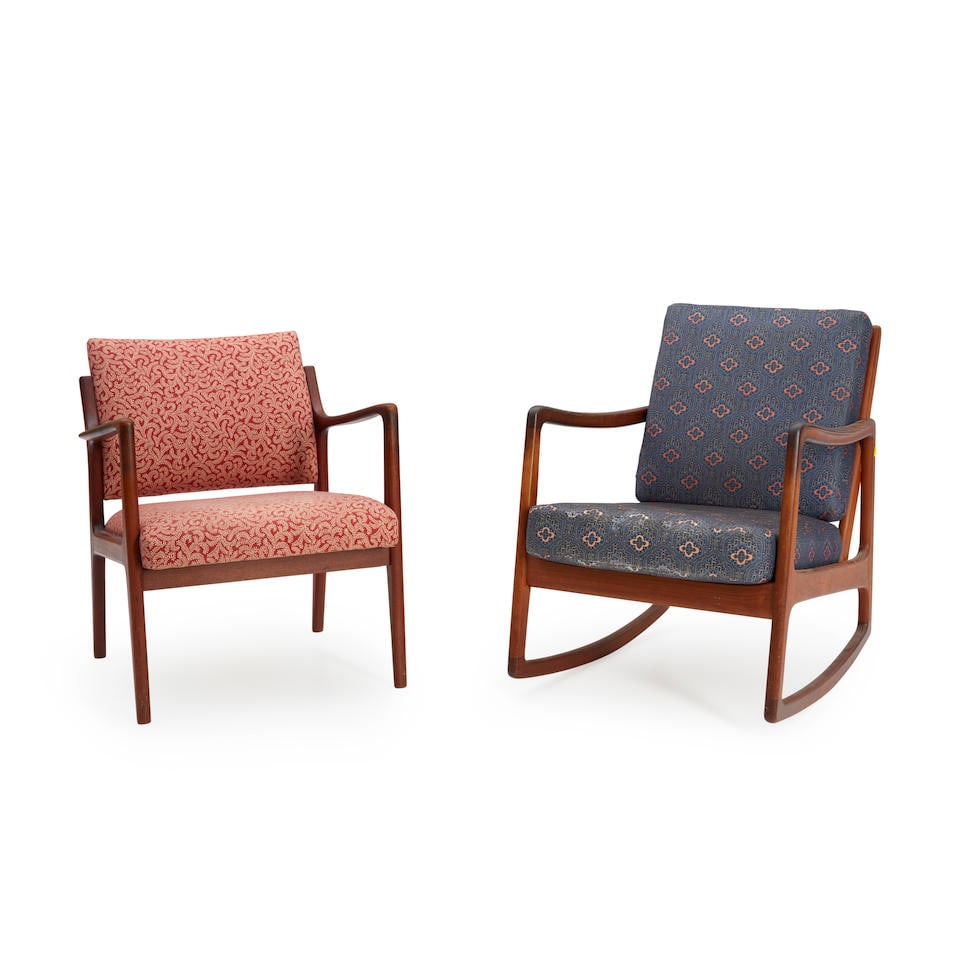 JOHN STUART TEAK ROCKER AND A MID-CENTURY MODERN OPEN ARMCHAIR (1 of 1)