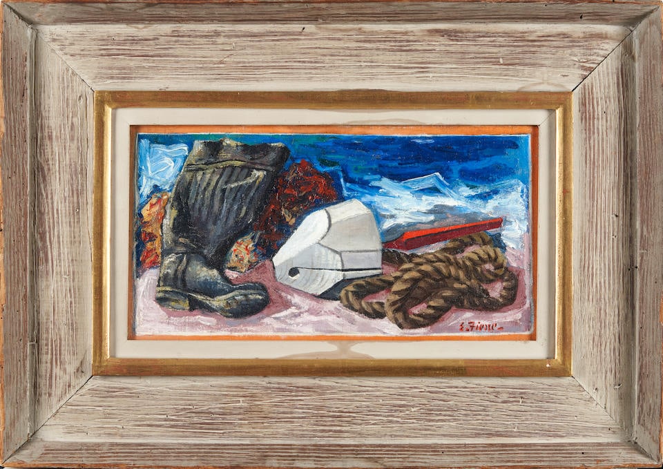 ERNEST FIENE (AMERICAN, 1894-1965) WATER EDGE: ERNEST FIENE (AMERICAN, 1894-1965) WATER EDGE • Oil on canvas • Signed 'E.Fiene' (lower right) • Framed • 14 3/4'x 7 3/4' sight size • 23 3/4' x 16 5/8' frame size Footno
