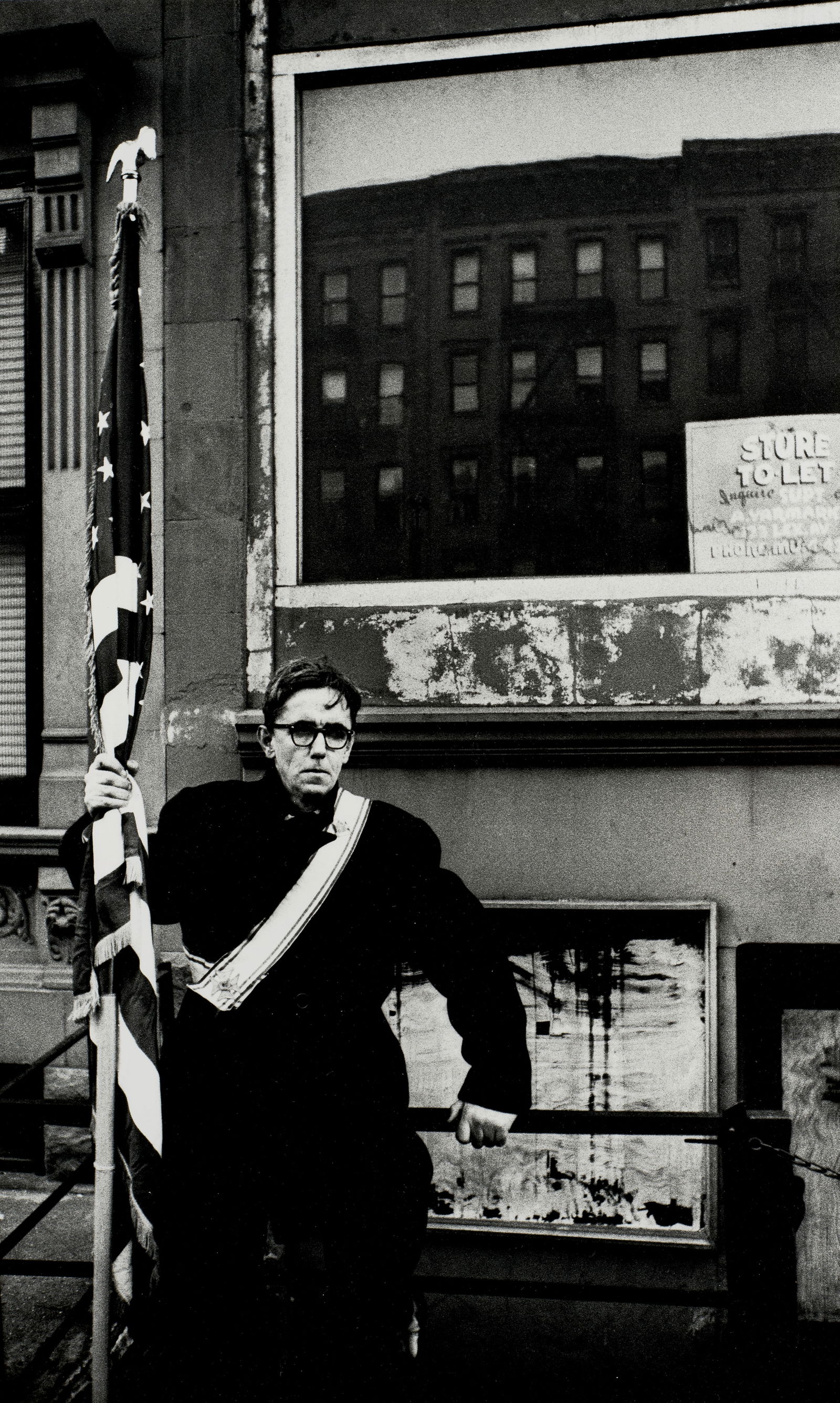 William Klein (1928-2022); 'Rolled Up Flag, New York' and 'Actor's Praesidium, Moscow';: William Klein (1928-2022) 'Rolled Up Flag, New York' and 'Actor's Praesidium, Moscow', 1955 and 1961 2 gelatin silver prints, printed no later than 1988; each signed, titled, and dated in pencil on th