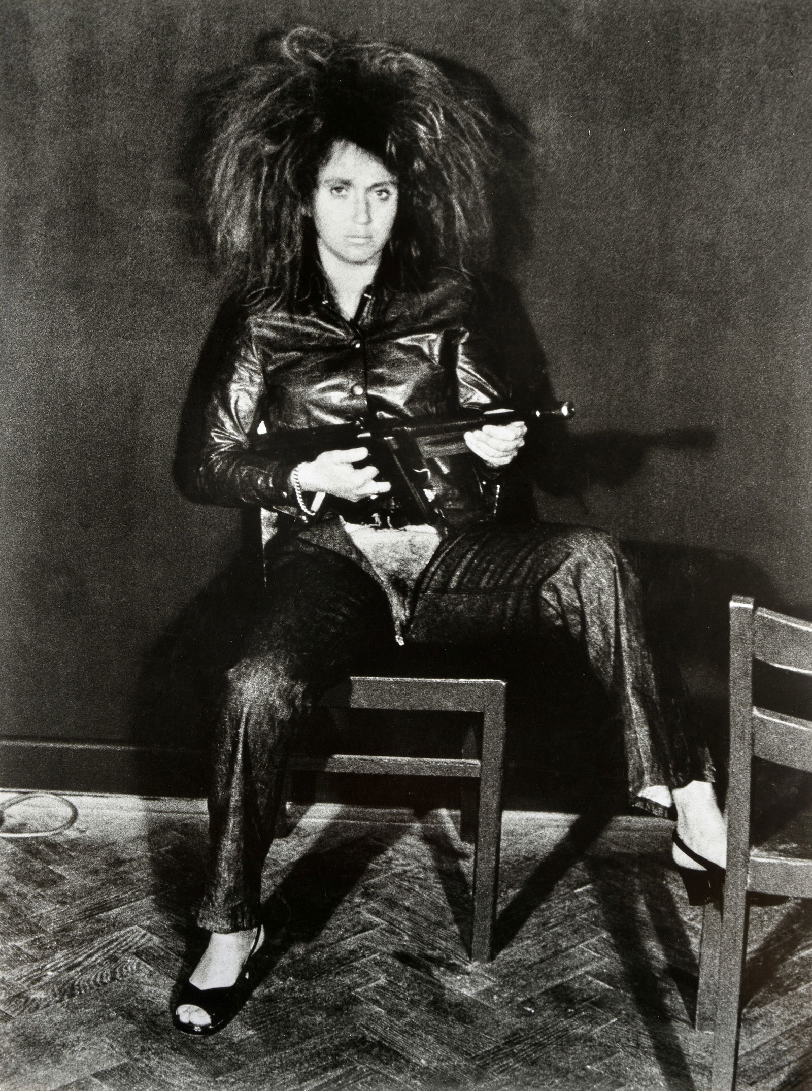 Valie Export (born 1940); 'Action Pants: Genital Panic';: Valie Export (born 1940) 'Action Pants: Genital Panic', 1969 Mural-sized gelatin silver print, printed 2001; flush-mounted to aluminum, signed, titled, dated, and numbered '20/20' in ink on the revers