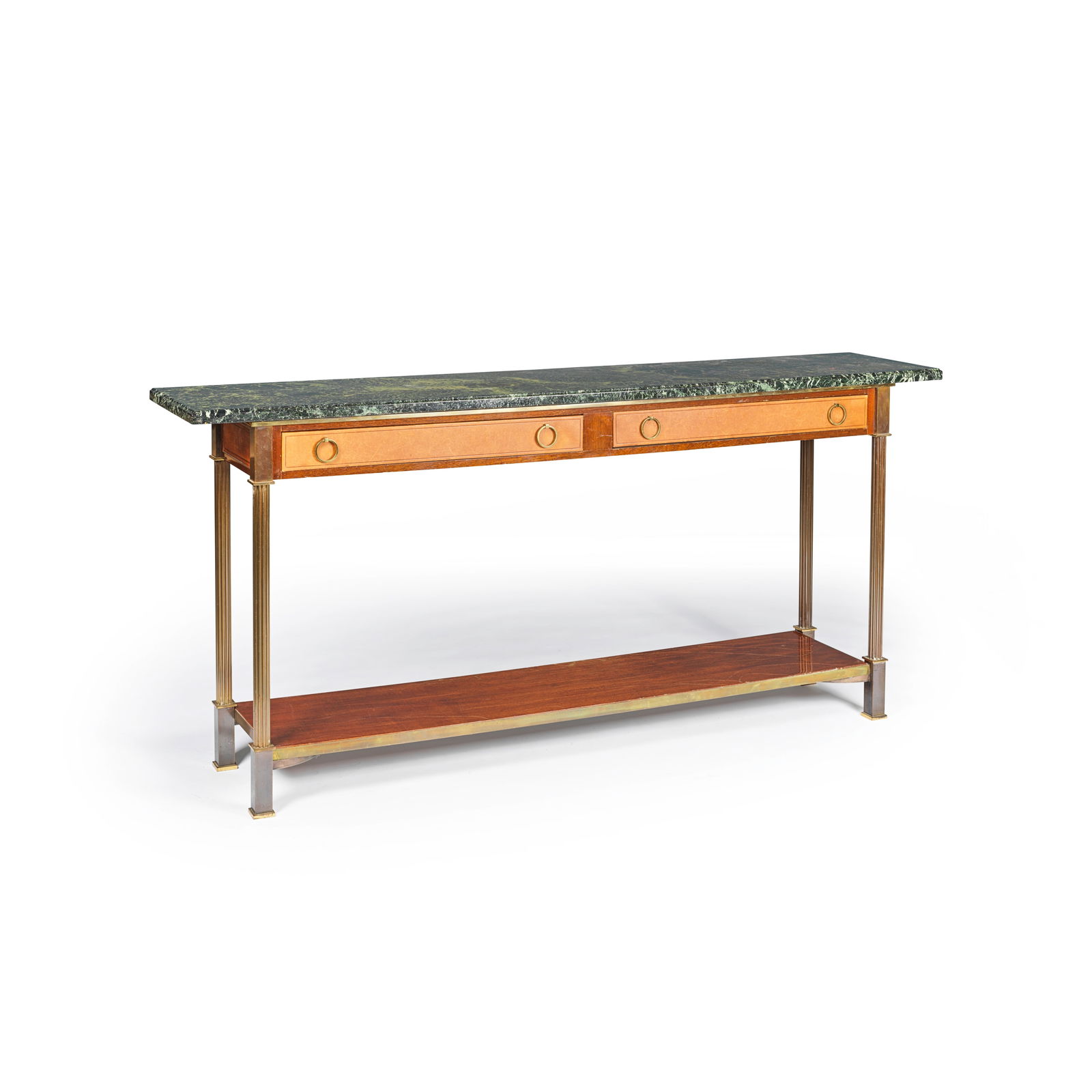 Console en placage d'amaranthe ou acajou. Travail moderne Ouvrant par deux tiroirs en ceinture g... (1 of 1)