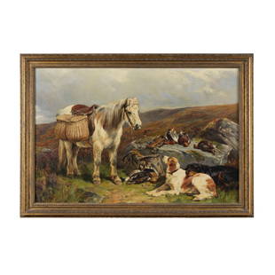 JOHN SARGENT NOBLE, RBA (ANGLAIS, 1848-1896) Un poney de garde-chasse et des setters au repos: JOHN SARGENT NOBLE, RBA (ANGLAIS, 1848-1896) Un poney de garde-chasse et des setters au repos signé 'J S Noble' (en bas à droite) huile sur toile signed 'J S Noble' (lower right) oil on canv