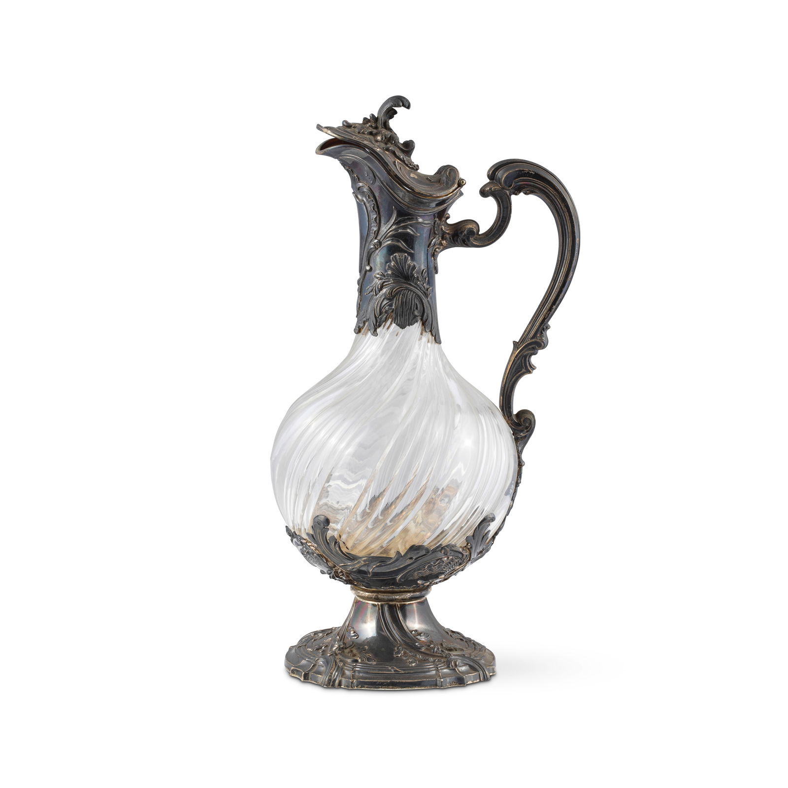 Aiguière à vin en argent 925°/°° et verre moulé. Fin du XIXe si... (1 of 1)