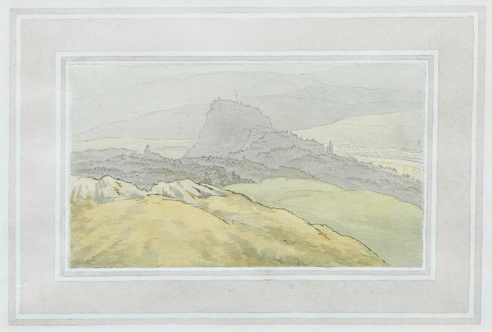 John White Abbott (Exeter 1763-circa 1851) The City of Edinburgh from the top of Arthur's Seat i...: John White Abbott (Exeter 1763-circa 1851) The City of Edinburgh from the top of Arthur's Seat inscribed with title, signed with initials and dated 'June 19 1791' (verso) watercolour and ink image 9 x