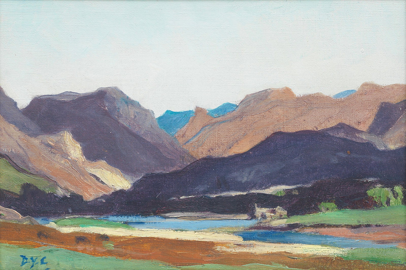 Sir David Young Cameron RA RSA RWS RSW RE (British, 1865-1945) A Highland Landscape: Sir David Young Cameron RA RSA RWS RSW RE (British, 1865-1945) A Highland Landscape signed with initials (lower left) oil on canvas board 16.5 x 24.5cm (6 1/2 x 9 5/8in).