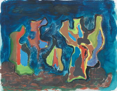 William Gear RA (British, 1915-1997) Les Ruines: William Gear RA (British, 1915-1997) Les Ruines signed and dated 'Gear/46' (lower right) mixed media on paper 30.5 x 40cm (12 x 15 3/4in). Footnotes: Provenance With The Redfern G