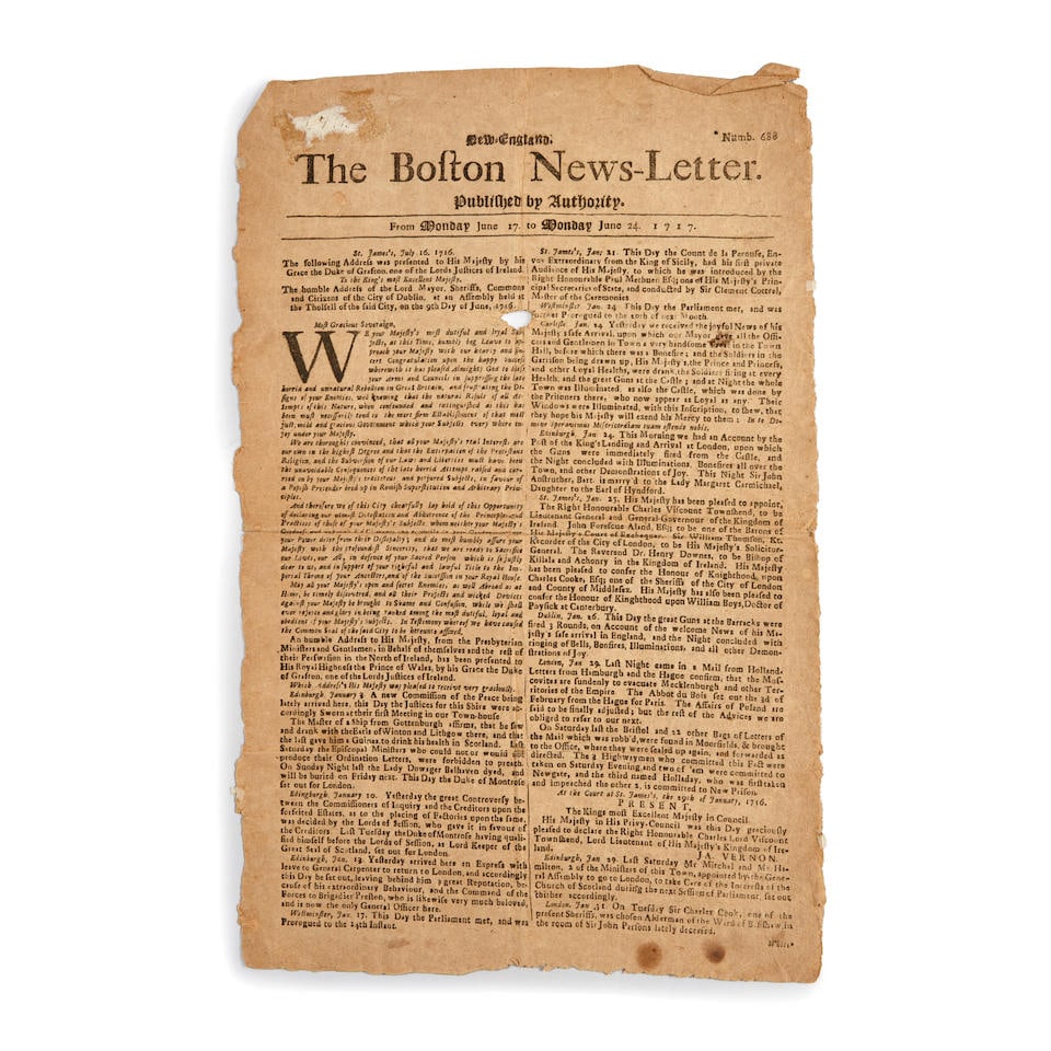 EARLY BOSTON NEWSPAPERS. The Boston News-Letter, No. 688 (1 of 1)