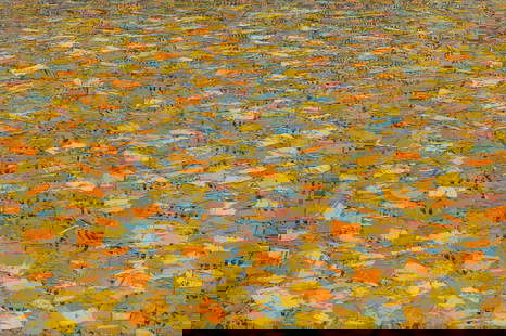 Ablade Glover (Ghanaian, born 1934) Town Aerial View Abstract (framed): Ablade Glover (Ghanaian, born 1934) Town Aerial View Abstract signed and dated 'Glo/ 94' (lower right) oil on canvas 100.5 x 150.5cm (39 9/16 x 59 1/4in). (framed) Footnotes: Professor