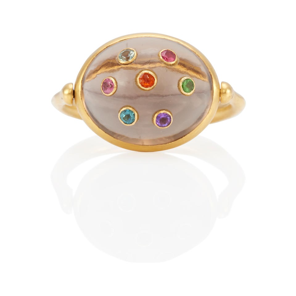 MARIE-HELENE DE TAILLAC: A 22K GOLD, SMOKEY QUARTZ AND GEM-SET RING (1 of 3)