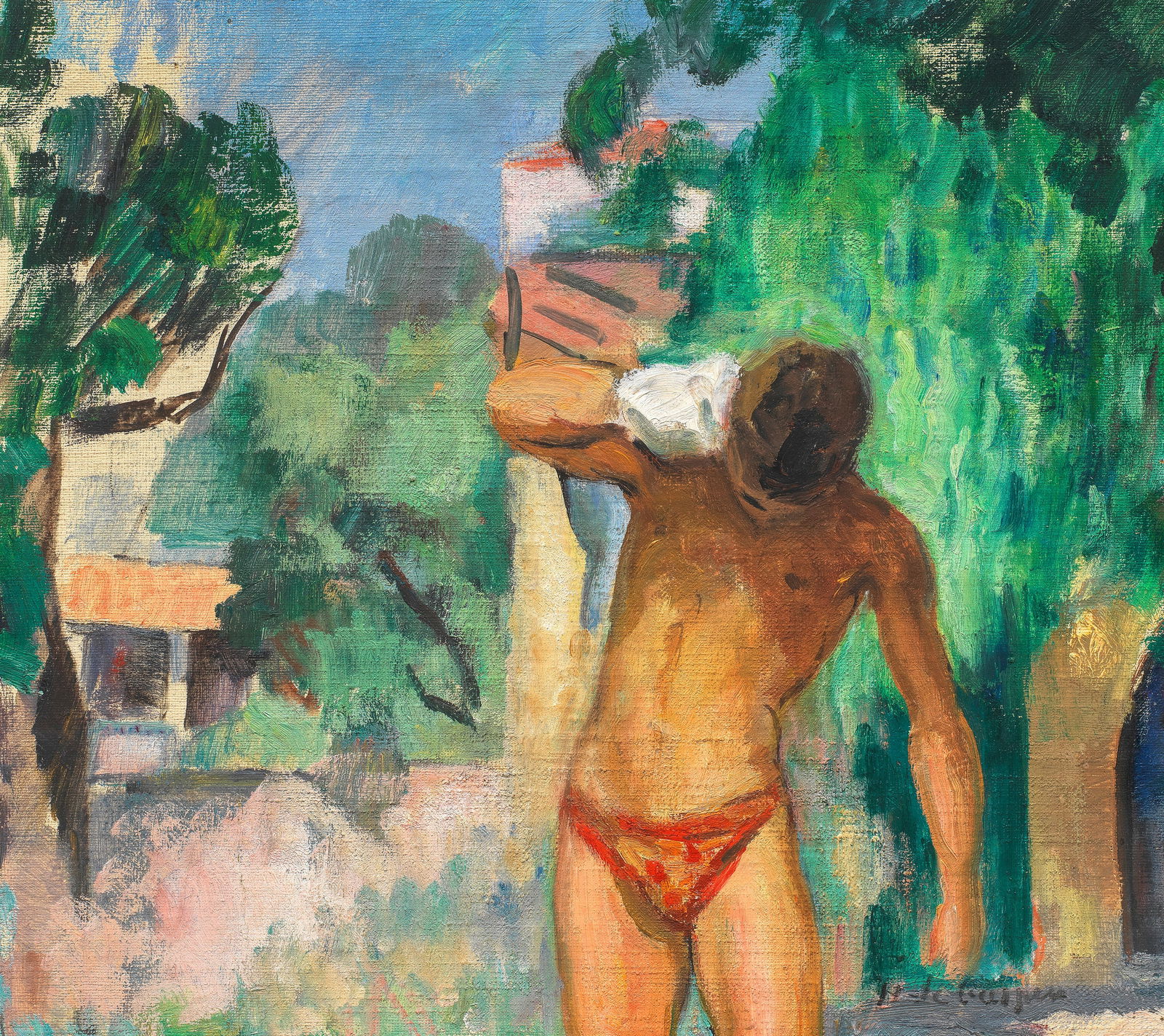 HENRI LEBASQUE (1865-1937) Pierre après la baignade (Painted circa 1920s): HENRI LEBASQUE (1865-1937) Pierre après la baignade signed 'H. Lebasque' (lower right) oil on canvas laid down on board 36 x 39.2cm (14 3/16 x 15 7/16in). Painted circa 1920s