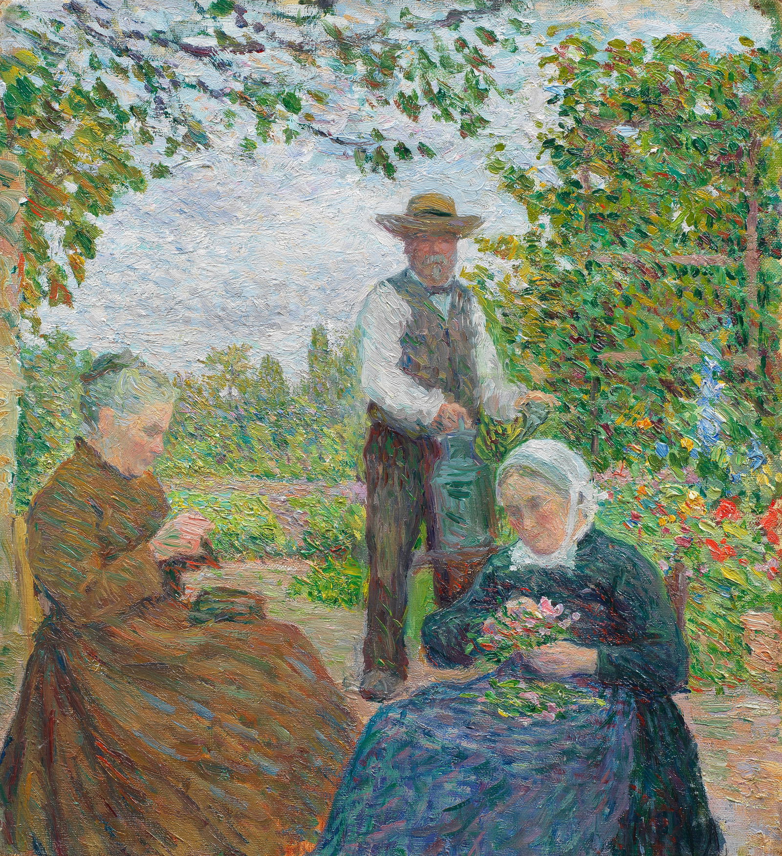 HENRI LEBASQUE (1865-1937) La cueillette des fleurs (Painted circa 1898): HENRI LEBASQUE (1865-1937) La cueillette des fleurs oil on canvas 35.8 x 32.4cm (14 1/8 x 12 3/4in). Painted circa 1898 Footnotes: The authenticity of this work has been confir