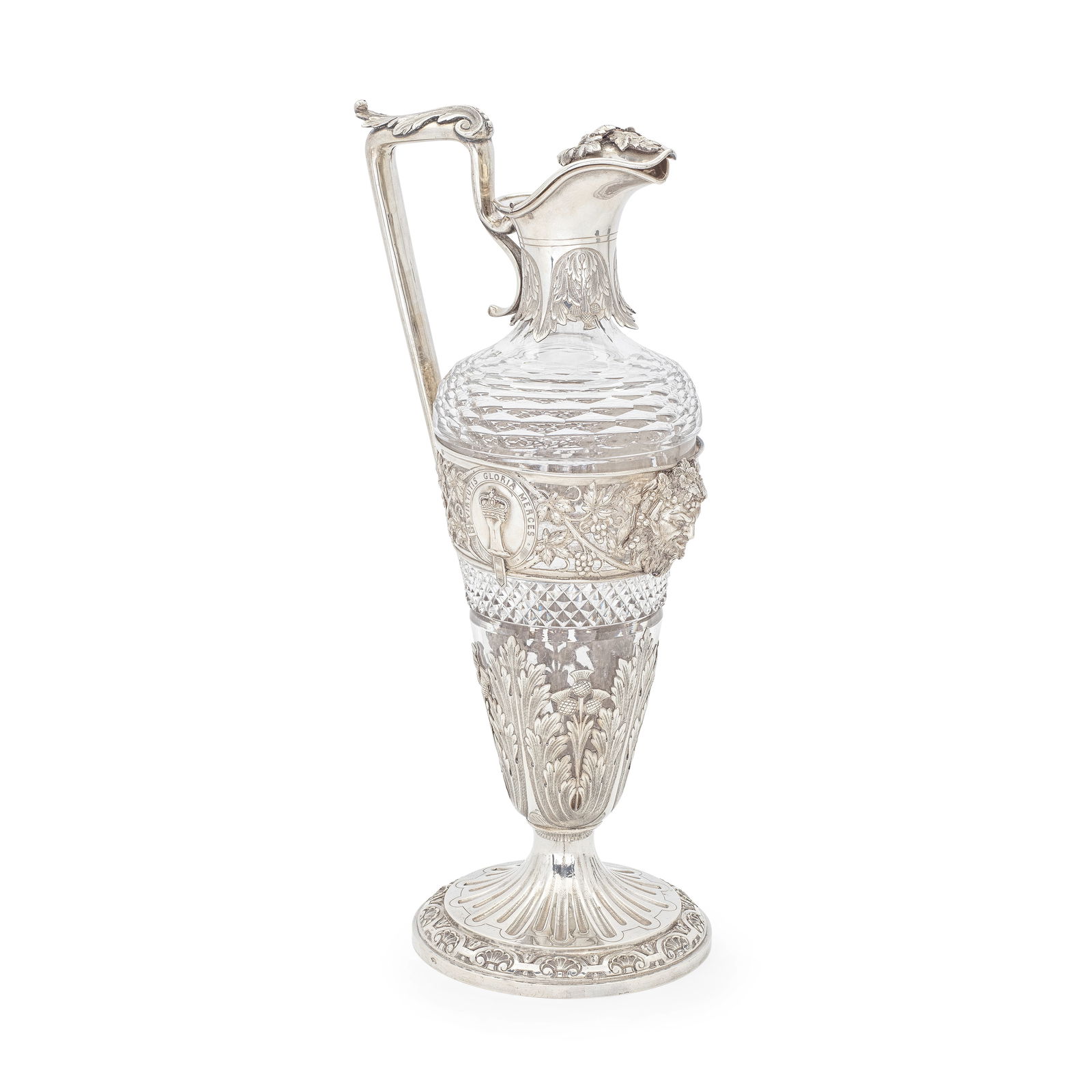 A 19th century French silver-mounted glass claret jug indistinct maker's mark in a lozenge, with... (1 of 1)