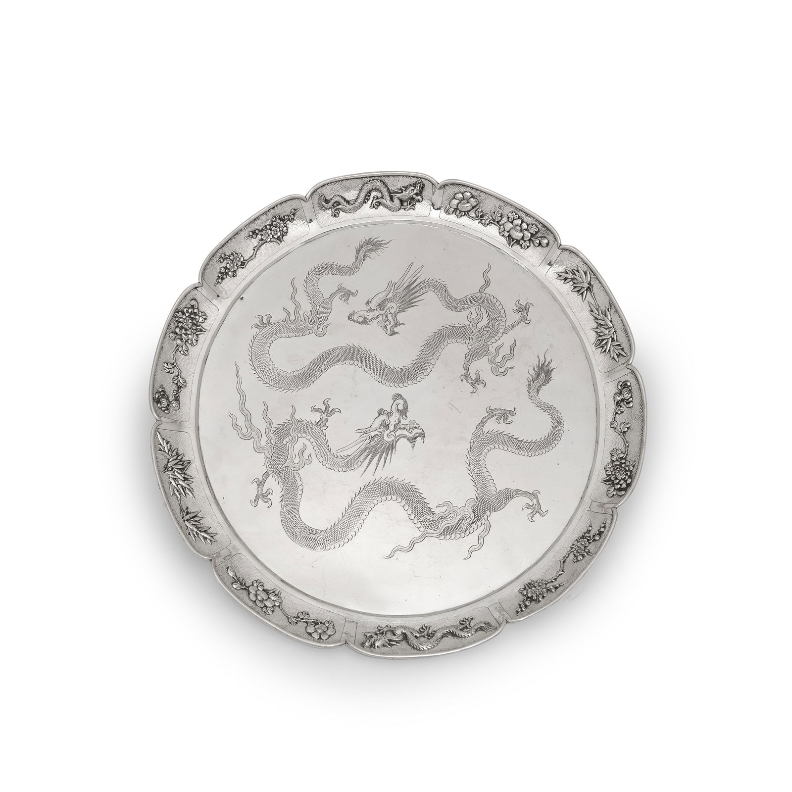 A Chinese export silver tray Luen Hing, stamped LH90 and character mark, circa 1900 (1 of 1)