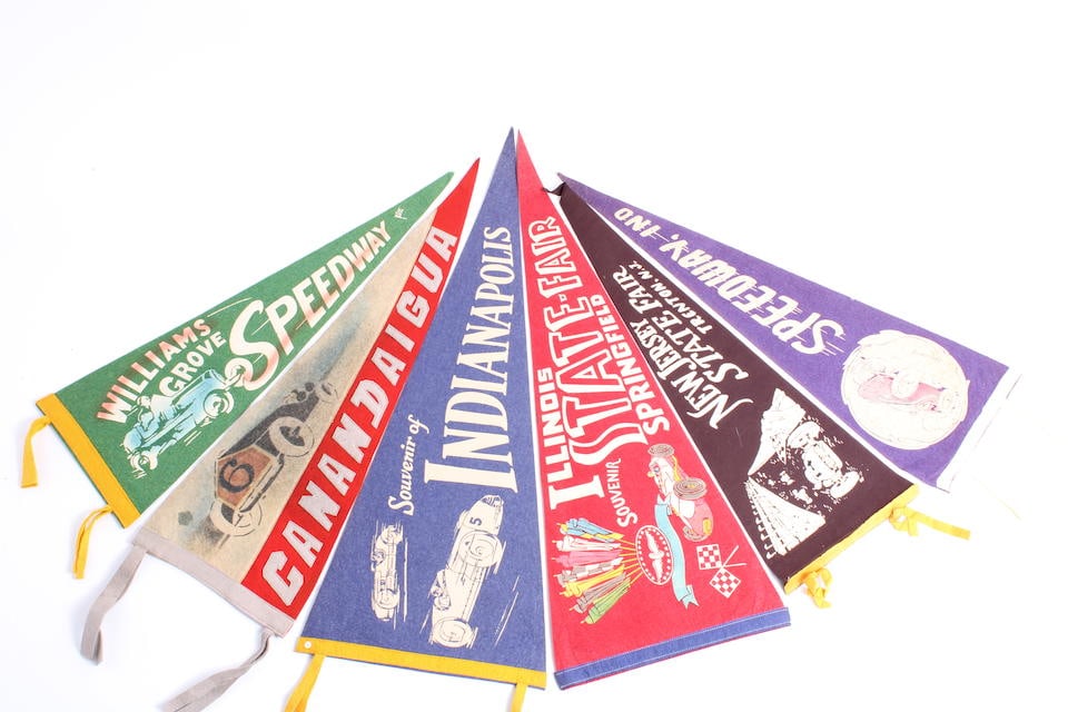 Six Speedway and motor racing felt pennants,  (6) (1 of 1)