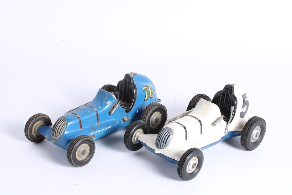 Two Cox Thimbledrome Champion bodies, (2): Two Cox Thimbledrome Champion bodies, one painted blue and white, the other all blue, each 9 inches long, (playworn) 2 Lot to be sold without reserve. This lot is subject to the following lot symbols: