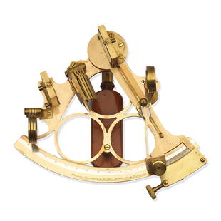 A Thomas Armstrong Brass Triple Ring Sextant, English, late 19th century,: A Thomas Armstrong Brass Triple Ring Sextant, English, late 19th century,signed Thomas Armstrong & Brother, with silver scale and Vernier, magnifier, two sets of coloured filters, in fitted mahogany