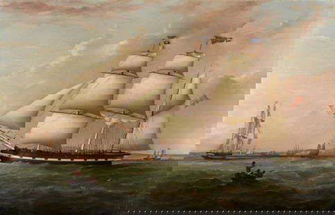 Samuel Walters (British, 1811-1882) The Jane Prowse in two positions off the entrance to the Mer...: Samuel Walters (British, 1811-1882)The Jane Prowse in two positions off the entrance to the Mersey at New Brighton indistinctly inscribed 'Jane Prowse' on the pennantoil on canvas 69.8 x 107.7cm (27 1